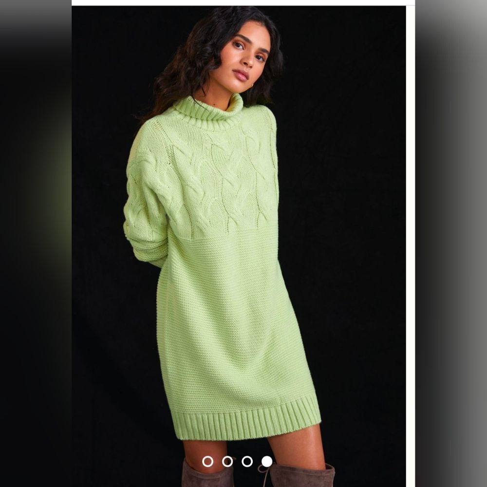 Anthropologie Callahan Cable-Knit mint green Turtleneck Sweater Mini Dress sz XS